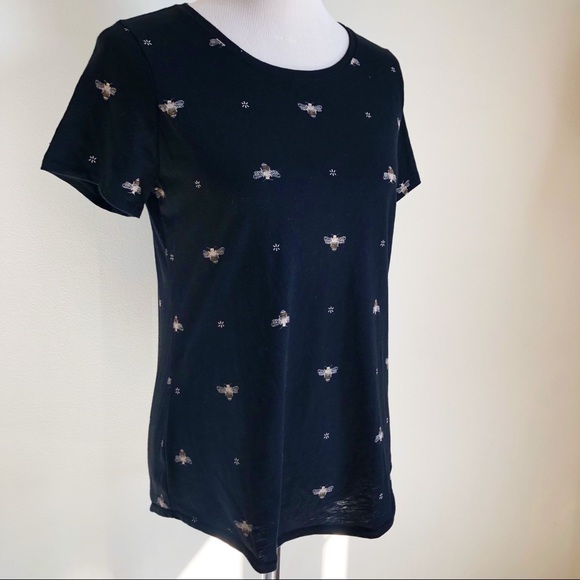 Sonoma Women’s Black Tee Bumble Bee Print Cotton, size Small - Picture 2 of 16